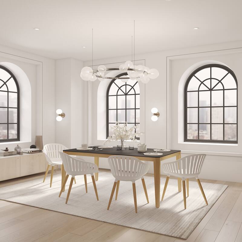 Midtown Concept Indoor 5pc Petheer Dining Set - Black Table and White Chairs with Wood Legs