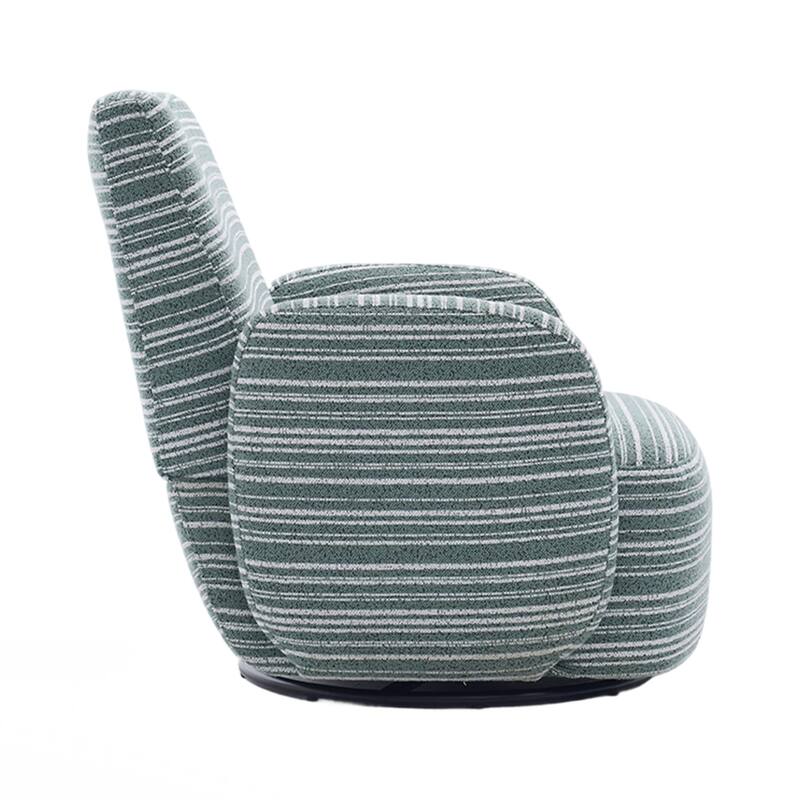Modern Style 360° Swivel Leisure Chair Fabric Striped Armrest Swivel Chair and metal bracket, suitable for living room, balcony