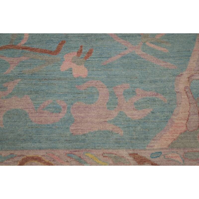 Hand Knotted Oriental 100% Wool Carpet Transitional Floral Navy Blue & Blues Oushak Area Rug - 17' 8'' X 12' 5''