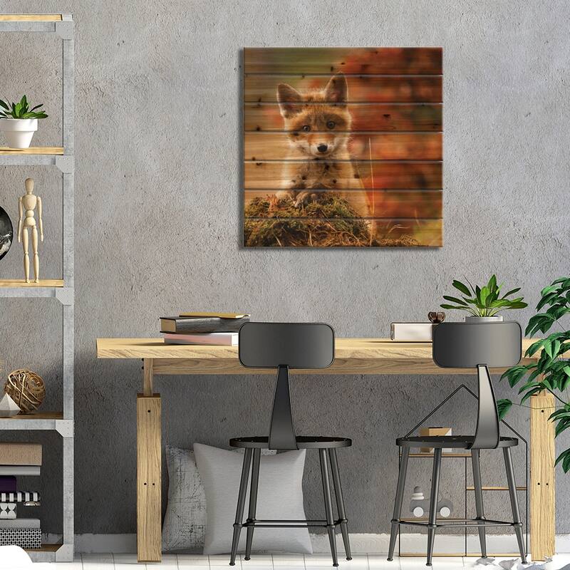 Fox Print On Wood by Robert Adamec - Multi-Color