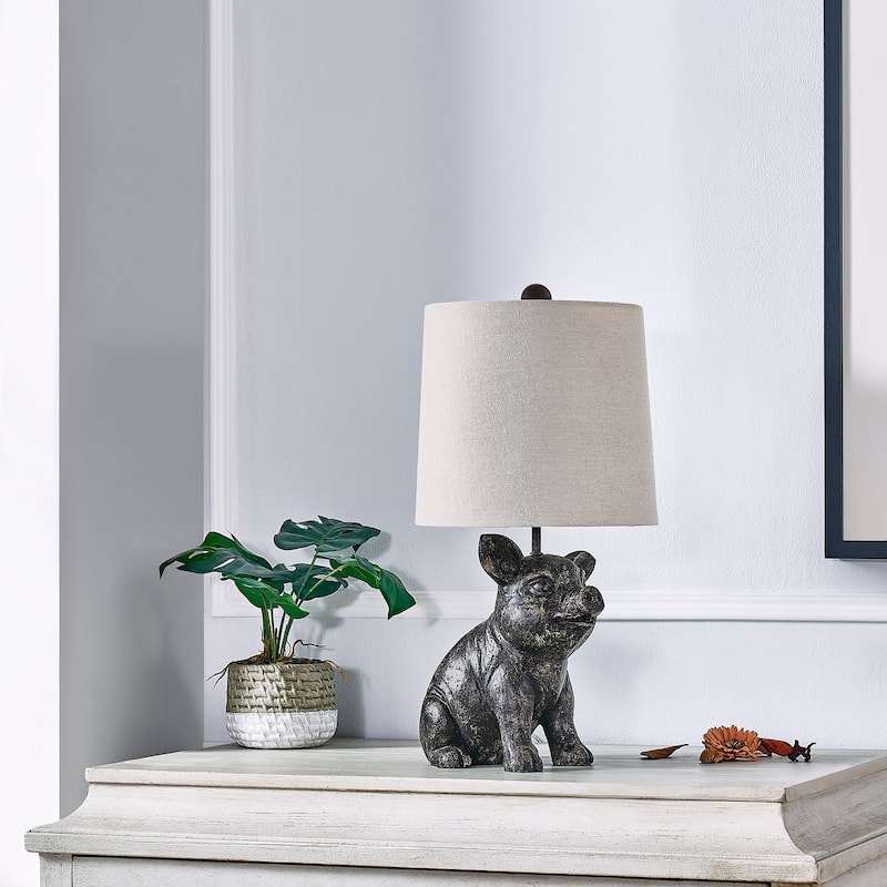 18"H Black Resin Pig Table Lamp With Shade - 9.5" x 9.5" x 18"