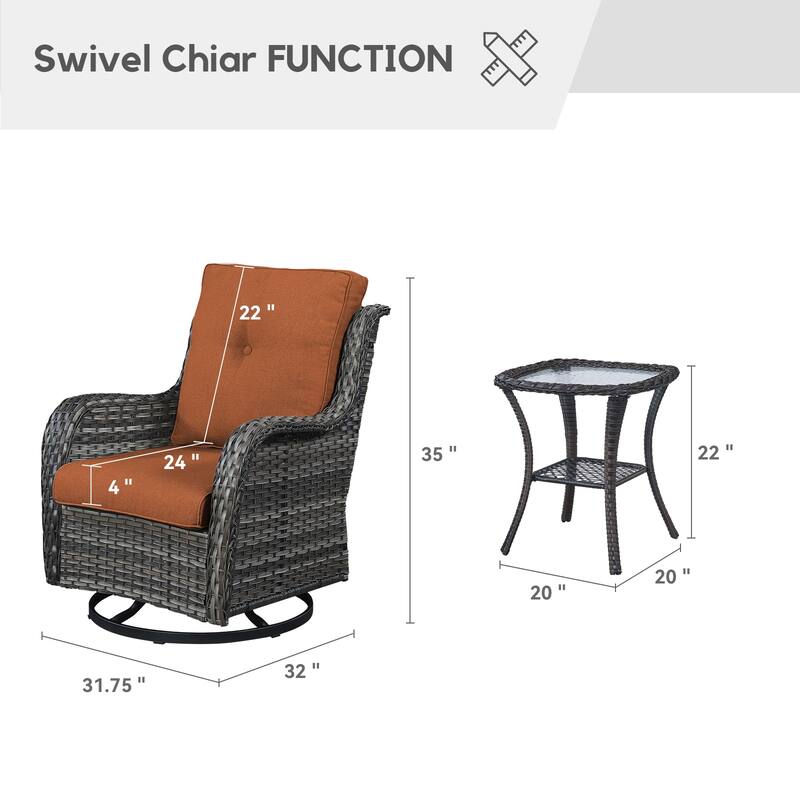 Gymojoy Patio Swivel Rocking Chair Coffee Table Set