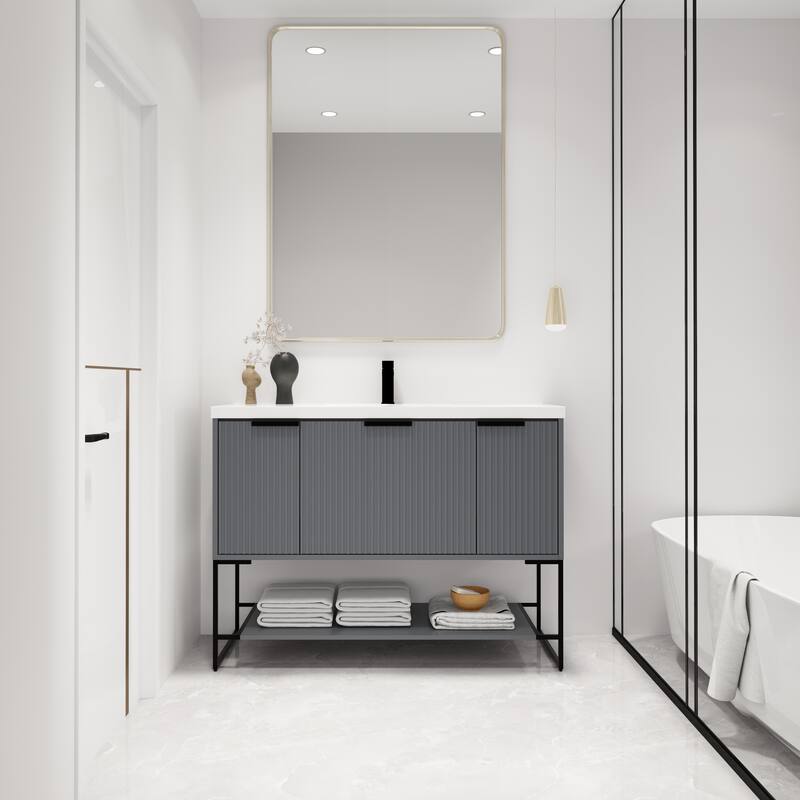 Malwee 24"/30"/48" FreeStanding Bathroom Vanity, Floor Stand Bathroom Vanity with Resin Top,Soft Close Door & Drawer