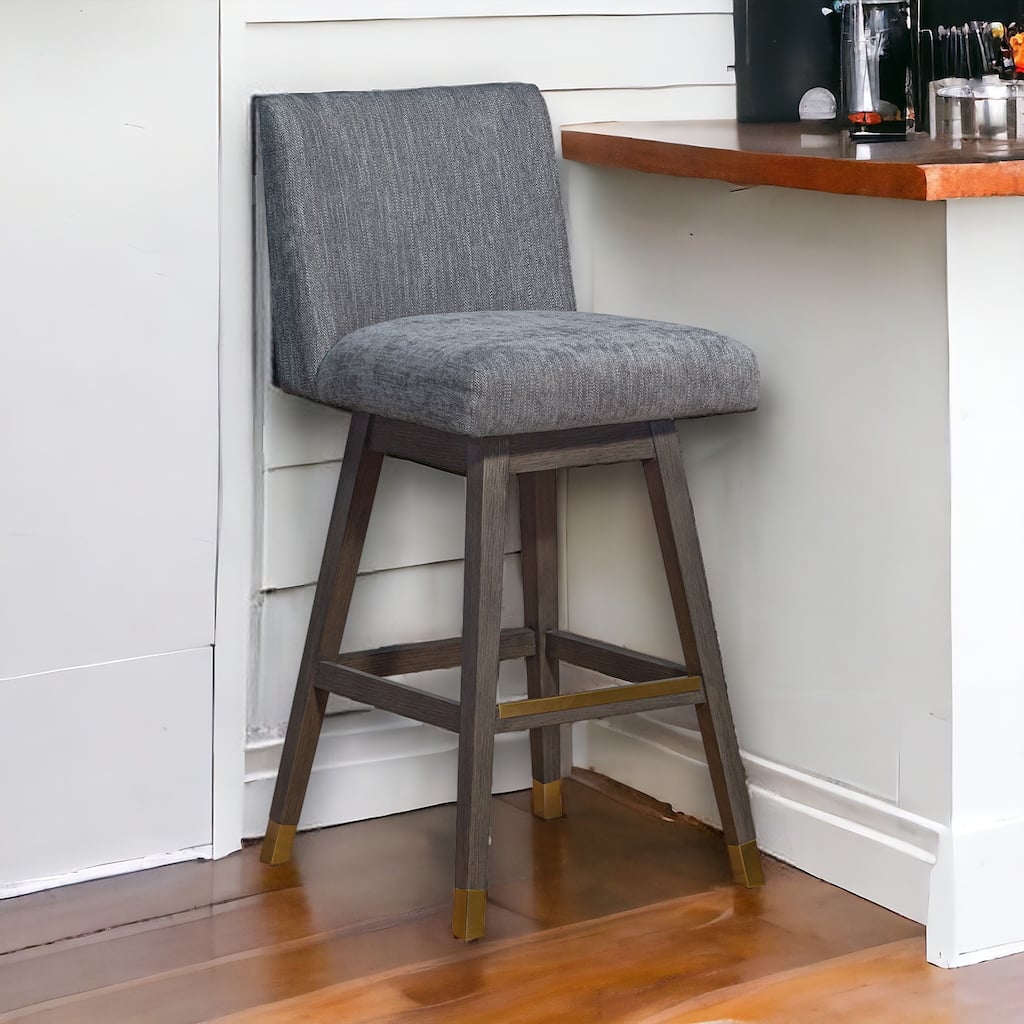 HomeRoots 30" Gray and Brown Solid Wood Swivel Bar Chair