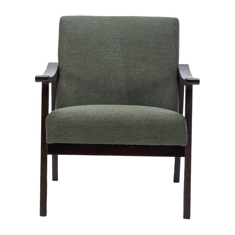 Medieval-inspired modern armchair with high back upholstered chair, solid wood legs