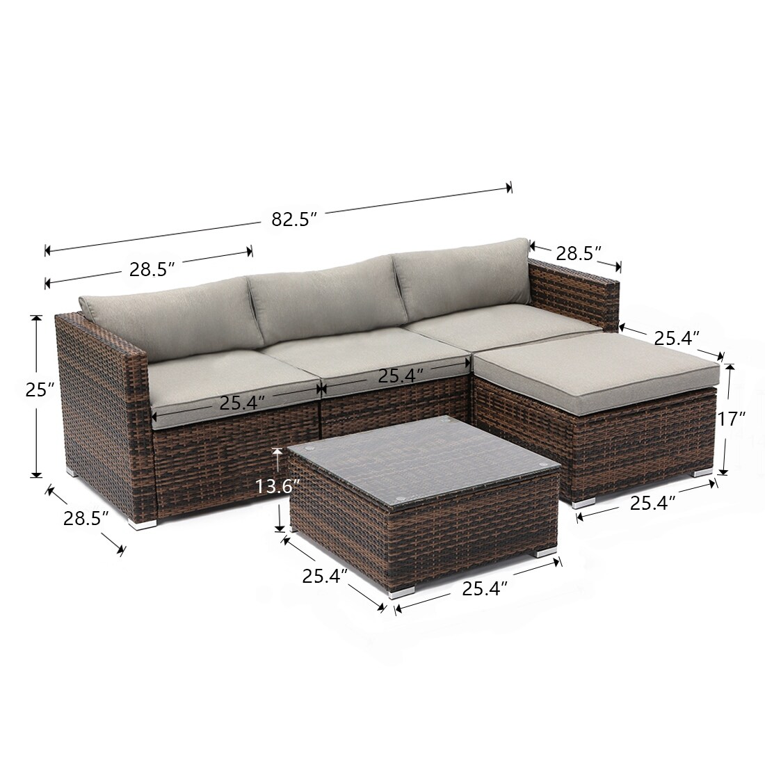COSIEST Outdoor Patio Brown Wicker Sectional Sofa Set-image