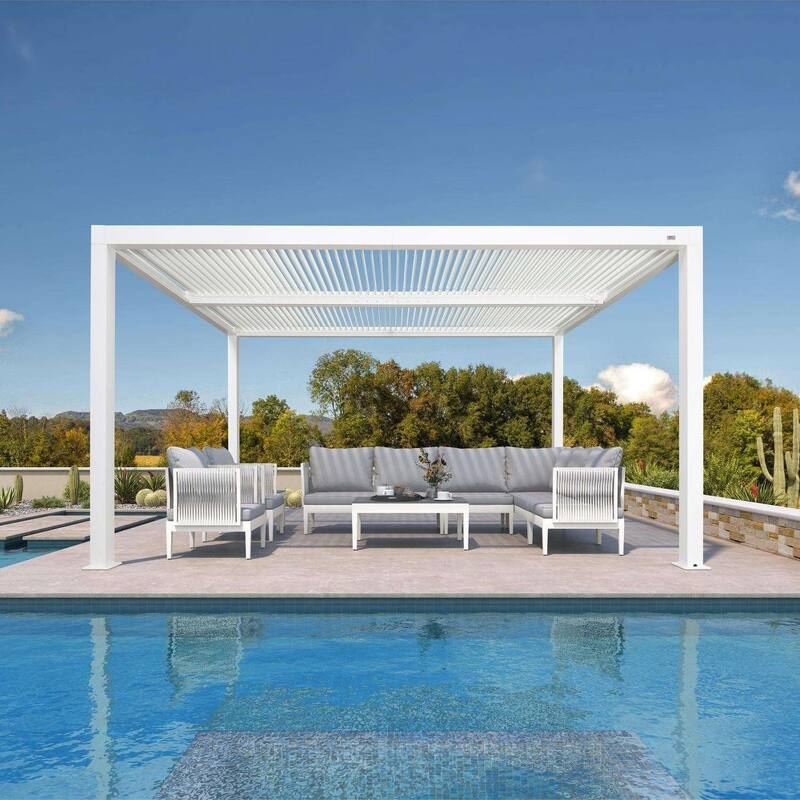 PURPLE LEAF White Louvered Pergola Accessories Roller Blinds, Strip Light and Shutter Wall(Pergola Not Included) - 10' x 14' - Pergola Only