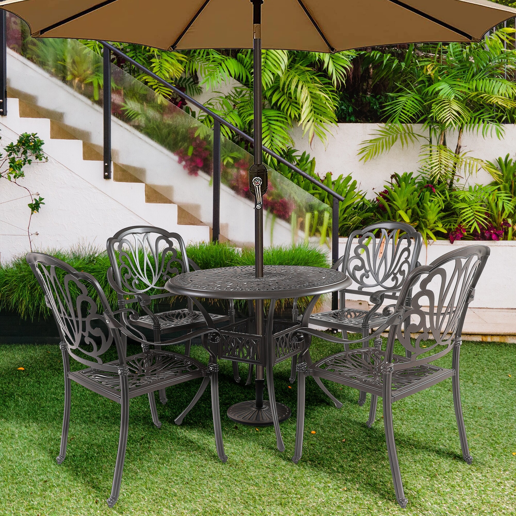 deluxe patio umbrellas JOYESERY 11 ft. Deluxe Cantilever Patio Umbrella in Navy Blue with 360 Rotation and Base