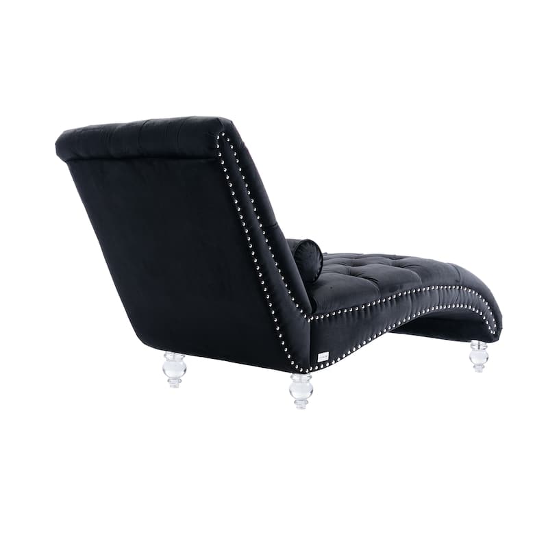 Black Modern 63.98" Upholstered Buttons Tufted Chaise Lounge Chair with Pillow and Acrylic Legs