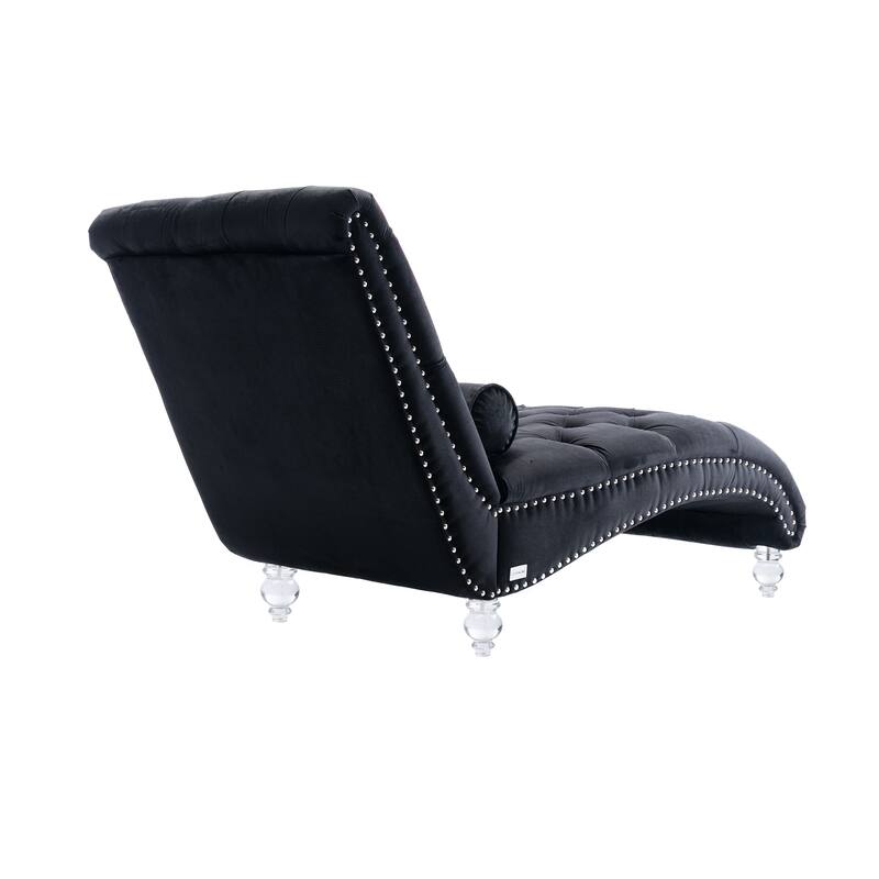 Leisure Concubine Sofa with Acrylic Feet, Traditional Chaise Velvet Barrel Sofa with Lumbar Support Pillow for Living Room