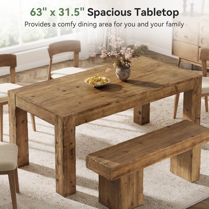 Solid Wood 63" Rectangular Dining Table for 4-6 - 31.5" D x 63" W x 29.92" H