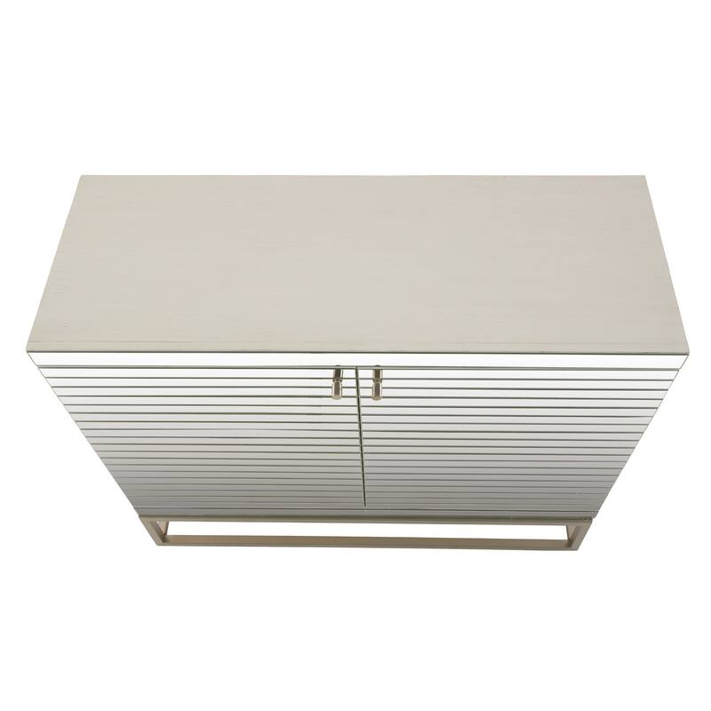 Glass 2 Door Cabinet with Linear Striped Panels and Gray Iron Base - Silver - Roche River Decor - 18"W x 47"L x 38"H