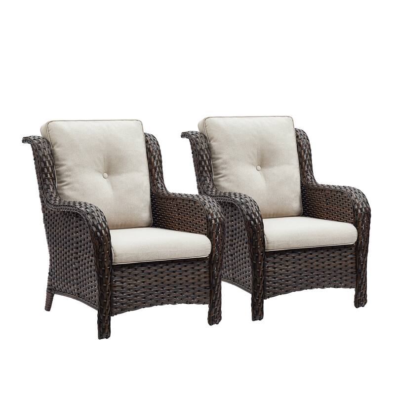 Outdoor Wicker High Back Club Chair with Cushions (Set of 2)