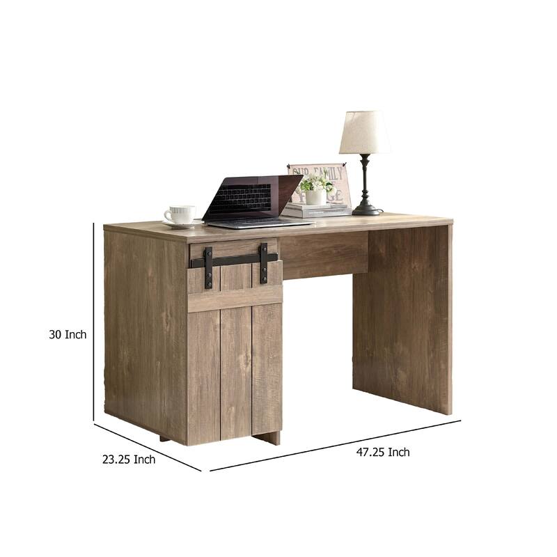 Fior Home Writing Desk, 47 Inch, Hazelnut Brown Wood, Faux Barn Door