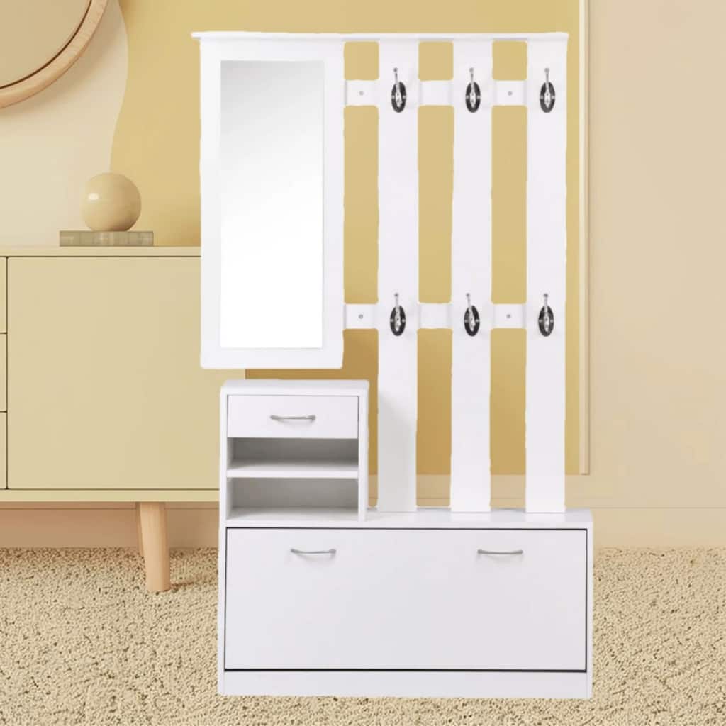 Multi-functional Combination Cabinet with Shoe Organizer, Hanging Shelf, and Mirror for Entryway, Hallway, Foyers, Bedrooms