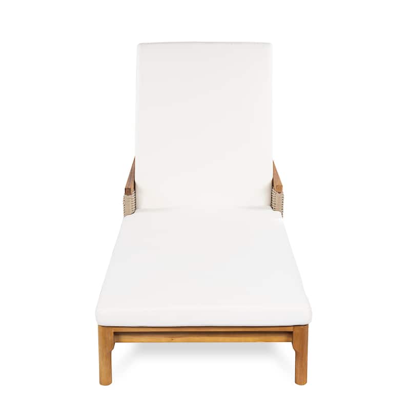 Christopher Knight Home - Solid Acacia Wood Outdoor Chaise Lounge with 4-Position Adjustable Backrest & Woven Rattan Accents