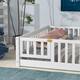 Twin/Full/Queen size Floor Platform Bed with Fence and Door for Kids, Toddlers