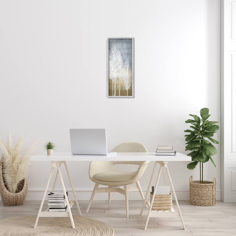 Stupell Tall Tree Line Bare White Trees over Abstract Pattern Framed Wall Art
