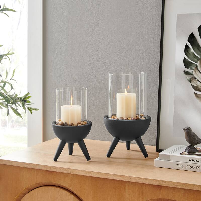 Danya B. Molta Modern Black Metal Bold Pedestal and Glass Candle Holder