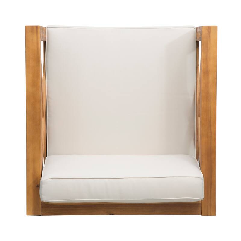 Juna Outdoor Club Chair, Beige Water-Resistant Fabric, Teak Brown Wood