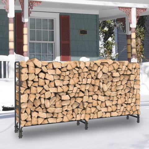 UNHO 8 Ft Firewood Rack Fireplace Metal Log Rack