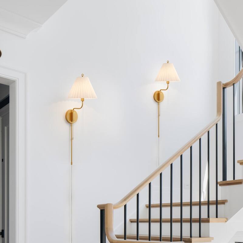 KAWOTI Brushed Gold Wall Sconce with Cone Opal White Glass - D11" x W12.5 x H33"