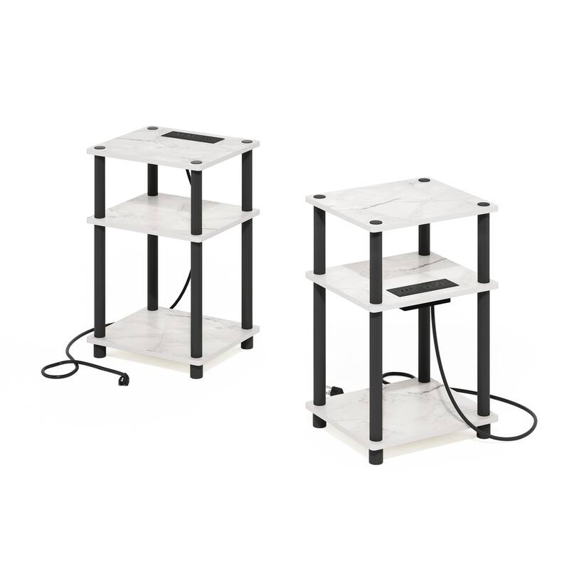Modern 3-Tier End Table with USB-C Charging, Set of 2, Living Room Nightstand - 13.39