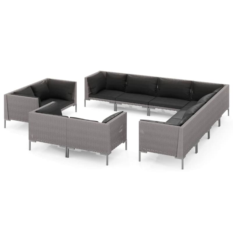 vidaXL Patio Lounge Set Outdoor Sectional Corner Sofa Poly Rattan Dark Grey - 27.6" x 27.6" x 24"