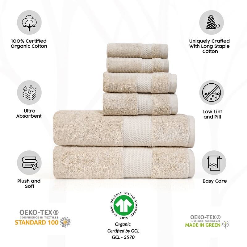 Organic 630 GSM Ultra Absorbent Cotton Towel Set of 6 by Farm to Home