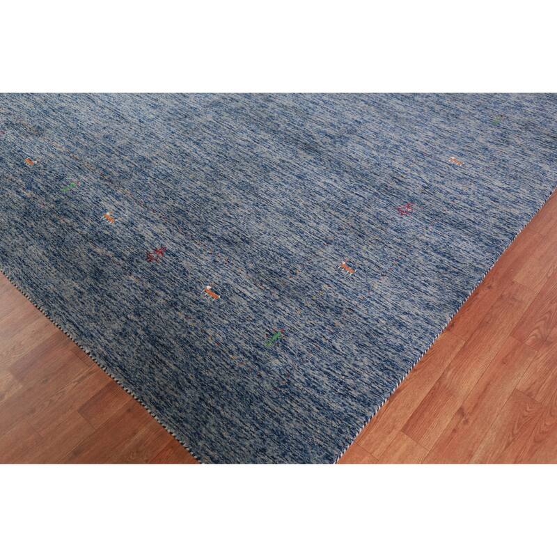 Blue Gabbeh Indian Area Rug Hand-Knotted Wool Carpet - 8'11" x 11'9"