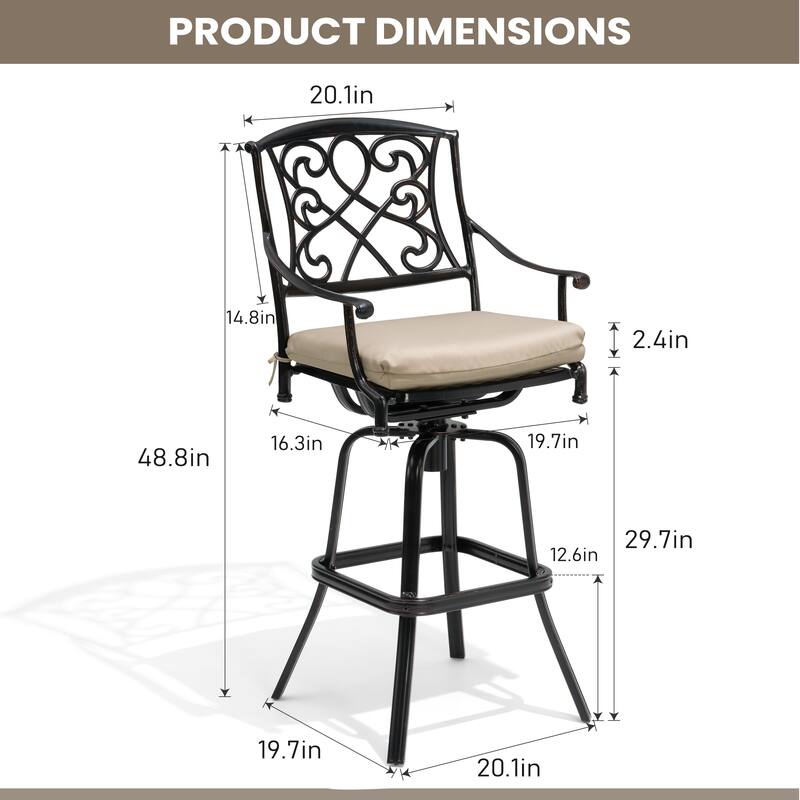 Outdoor Patio Aluminum Swivel Bar Stool with Sunbrella Cushion