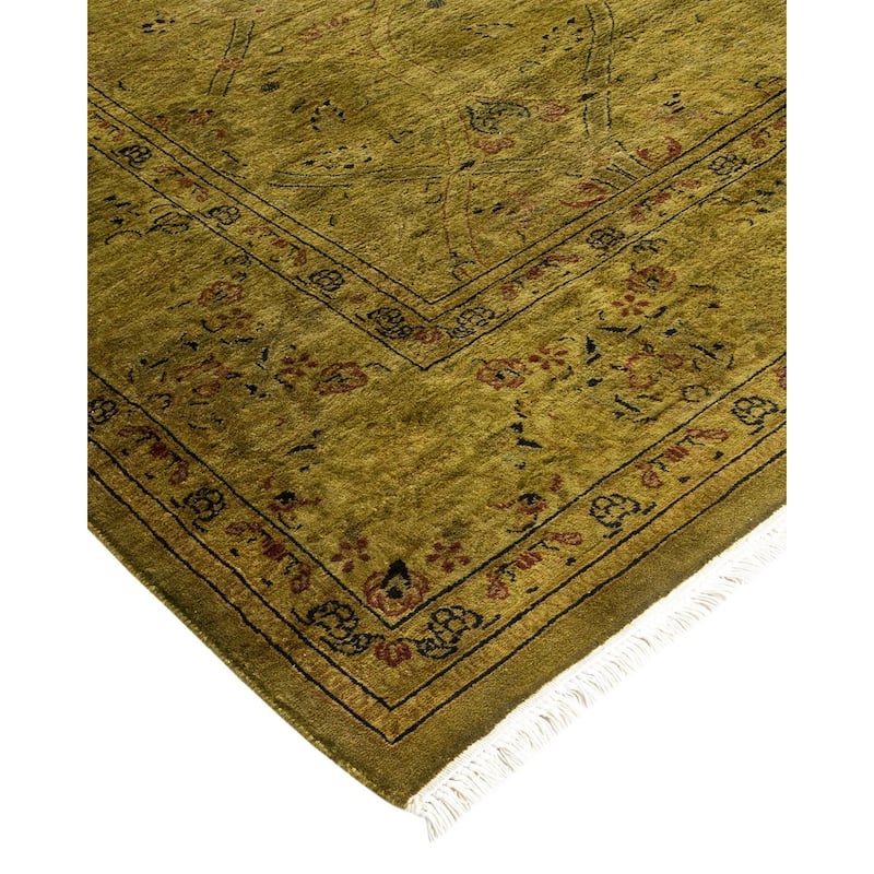 Overton Hand Knotted Wool Vintage Inspired Modern Contemporary Overdyed Green Area Rug - 6' 1" x 12' 4"