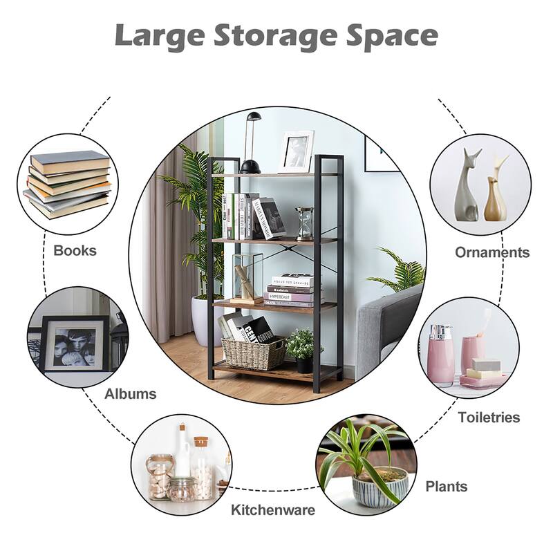 Costway 4-Tier Bookshelf Industrial Bookcase Diaplay Shelf Storage