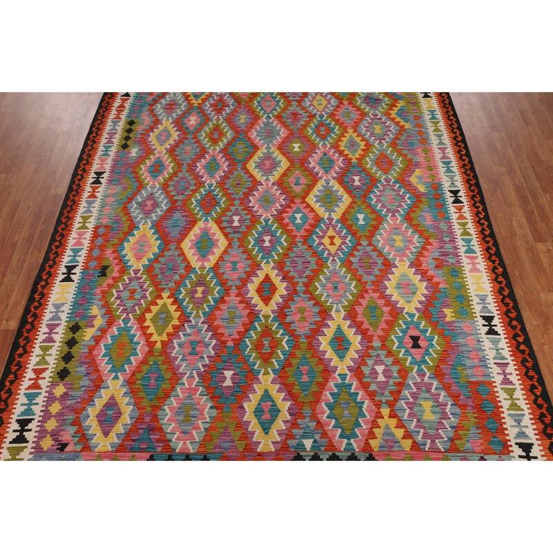 Reversible Kilim Area Rug Hand-Woven Bedroom Wool Carpet - 8'9" x 11'4"