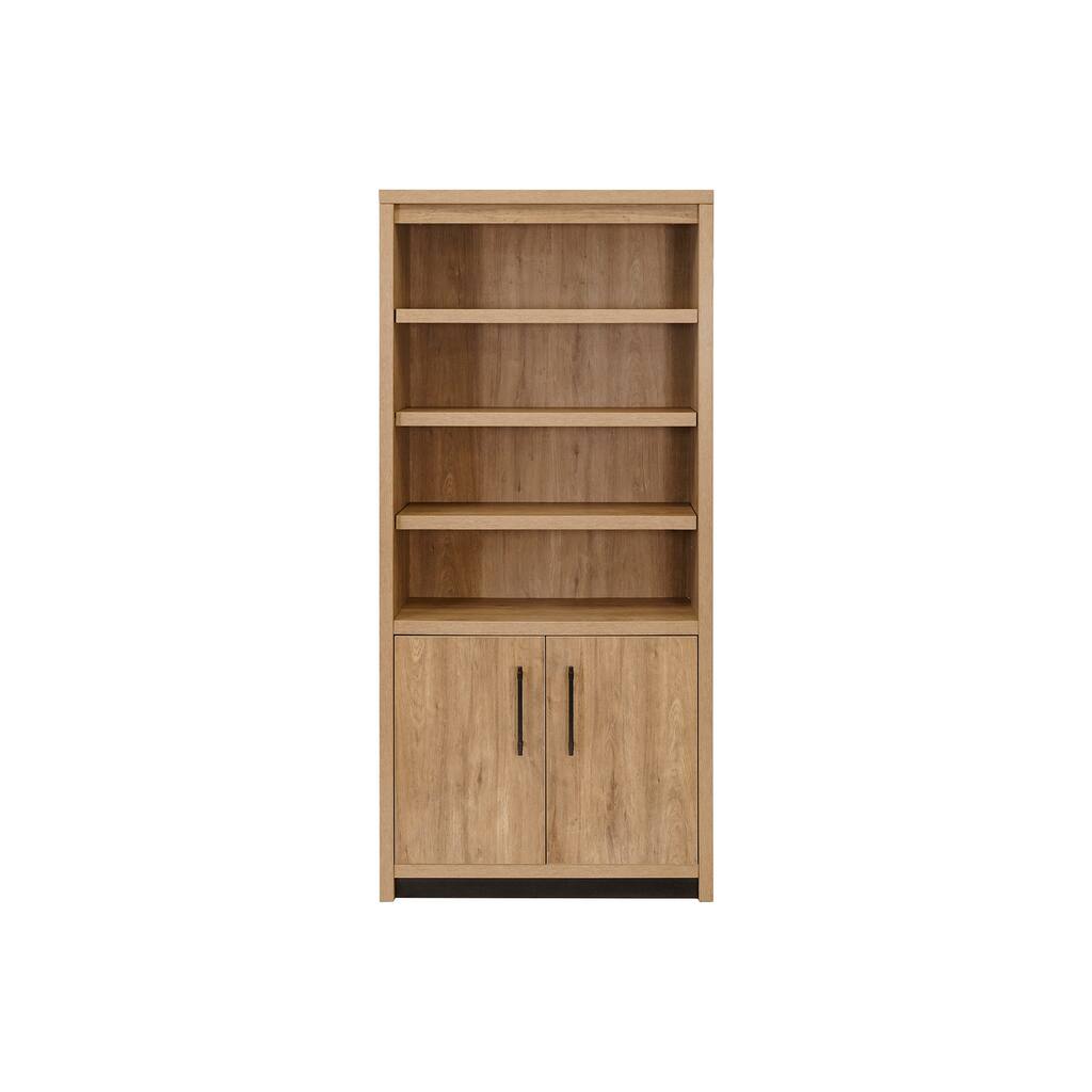 Contemporary Wood Laminate Bookcase With Doors, Bookcase Shelves, Storage Unit, Fully Assembled Light Brown