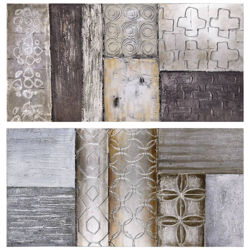 "Stacked" Abstract Textured Metallic Hand Painted Wall Art Set of 2