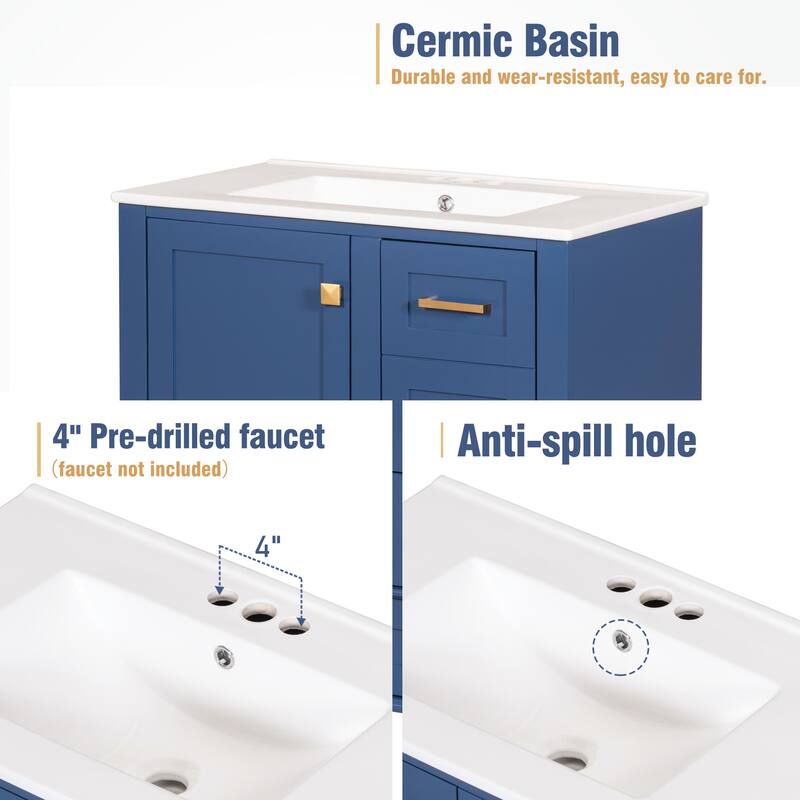 Modern 30" Bathroom Cabinet with Undermount Sink, Freestanding Design, and Ample Storage