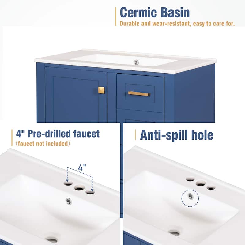 Modern Bathroom Vanity, 30" Freestanding Cabinet with Sink, Bathroom Storage Cabinet with Soft Closing Door and 3 Drawers