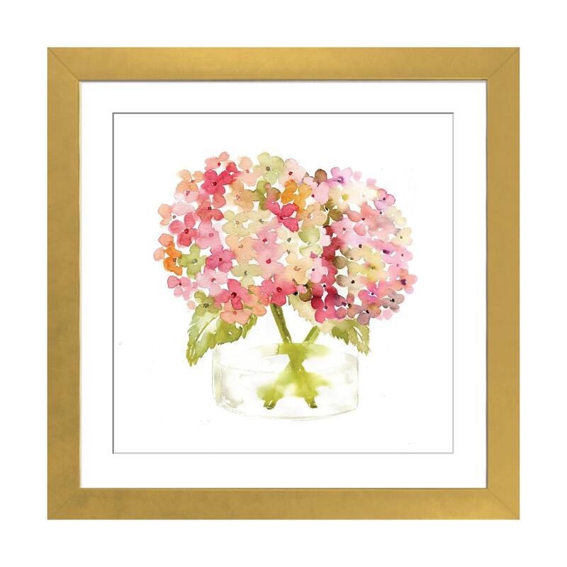iCanvas "Hydrangea Pink Vase" by Sara Berrenson - Gold - 24x24x1
