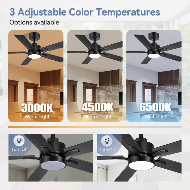 36/42/52-Inch Reversible 3/5-Blade Integrated LED Ceiling Fan with Light Remote