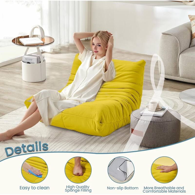 EROMMY Bean Bag Chair Togo Sofa - 28D Memory Foam Floor Chair for Adults & Kids, Lightweight Faux Leather Lounger in 5 Colors