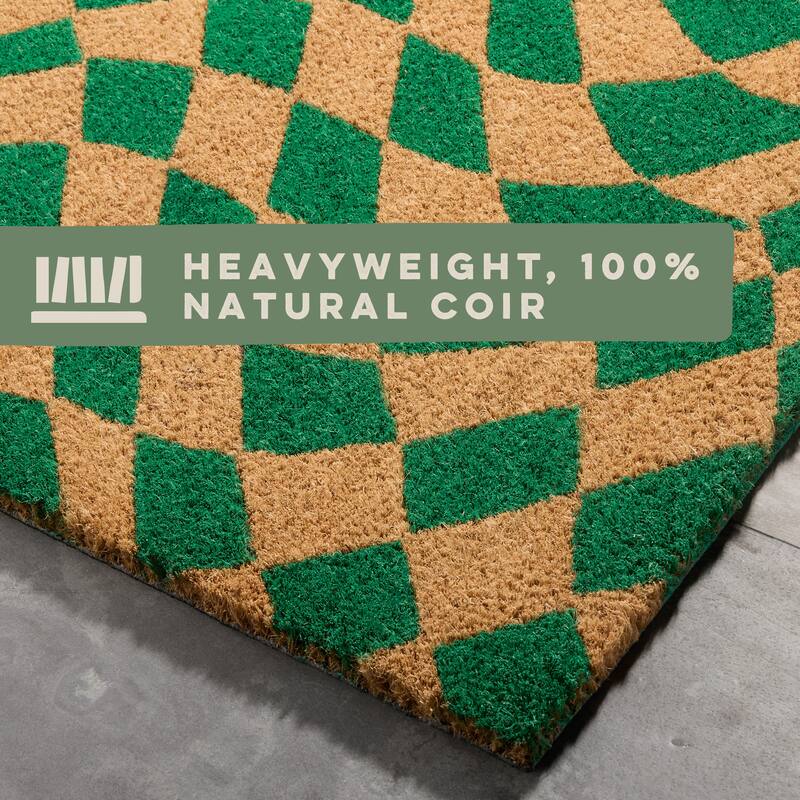 TOWN & COUNTRY TERRA Emmett Groovy Checkerboard Outdoor Door Mat, Natural Coir Mat