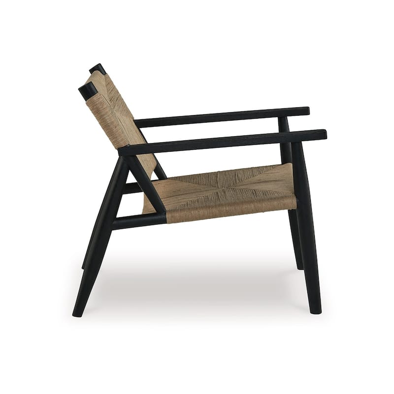 Accent Chair, Natural Brown Jute, Curved Seat, Modern Black Wood Frame