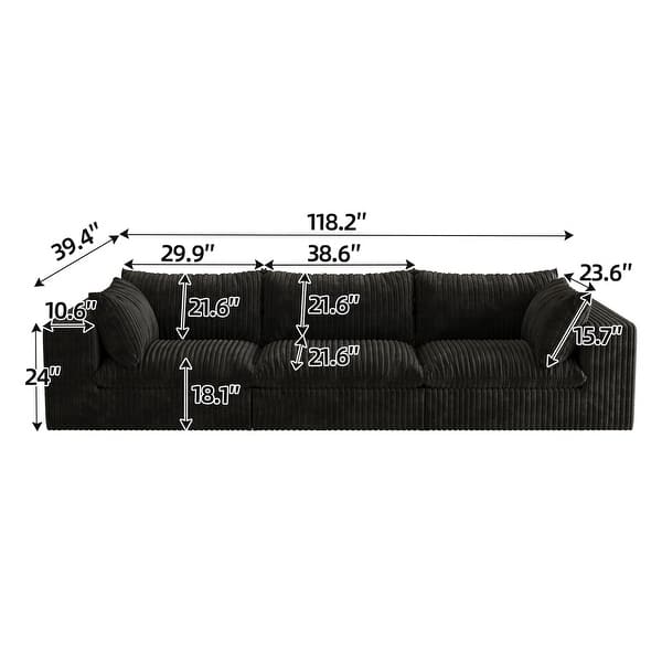 dimension image slide 8 of 20, Modular Sectional Sofa Corduroy Upholstered Sleeper Sofa Convertible Cloud Accent Couch Deep Seat Chaise Lounge, DIY Combination