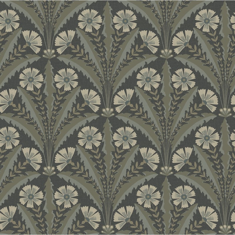 Chesapeake Tap Root Charcoal Floral Damask Wallpaper