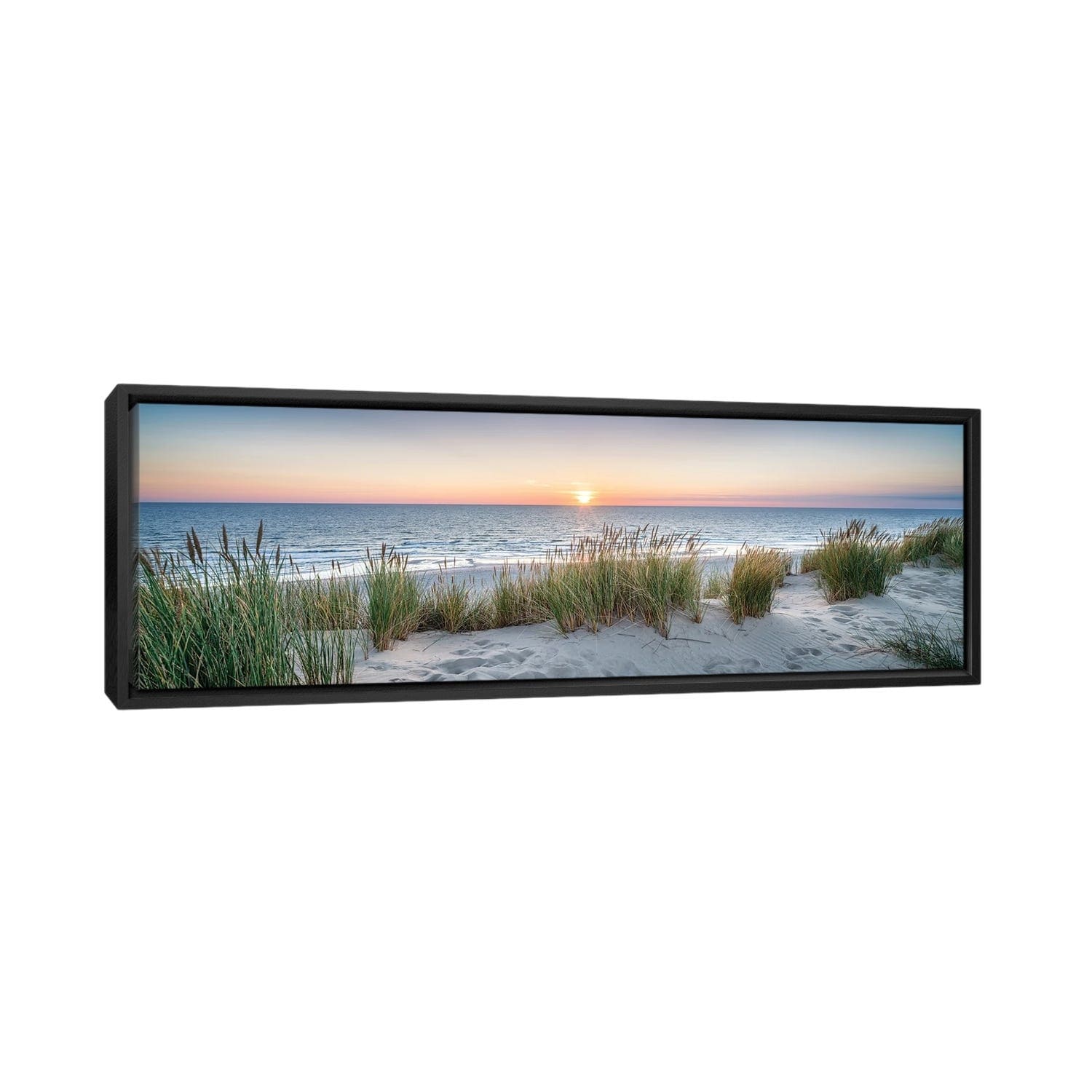 iCanvas "Dune beach panorama at sunset" by Jan Becke Framed Canvas Print