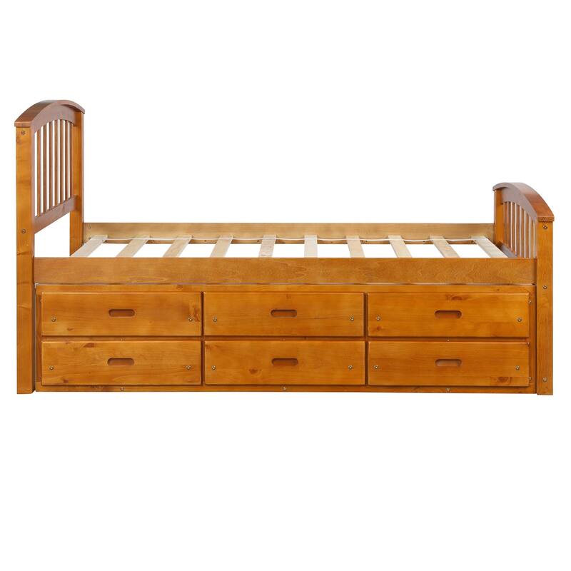 High-Quality Twin Platform Storage Bed with 6 Drawers, Pinewood Construction, Kids and Adults Use