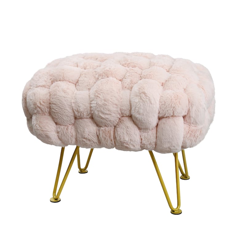 Soft Fauxfur Pouf Stool Ottoman Fuzzy Entryway Bench Seat 27"x20"x19"