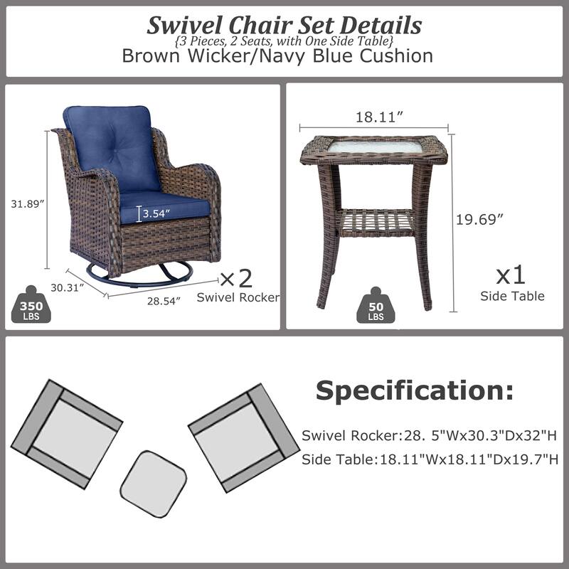 High Back Wicker Outdoor Patio Conversation Sets with Swivel Chairs