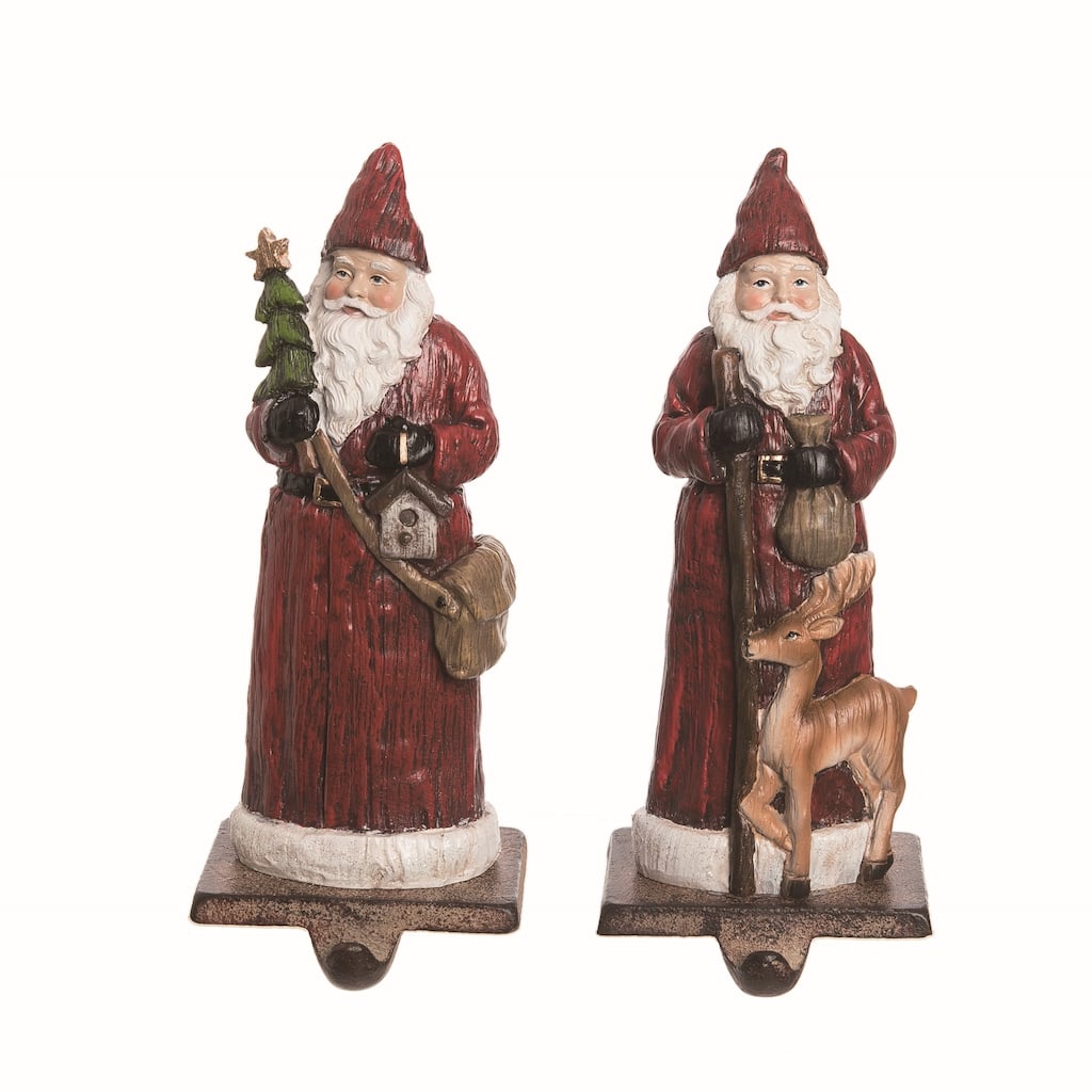 Transpac Resin Carved Santa Stocking Holder Set of 2 Christmas Home Decorations